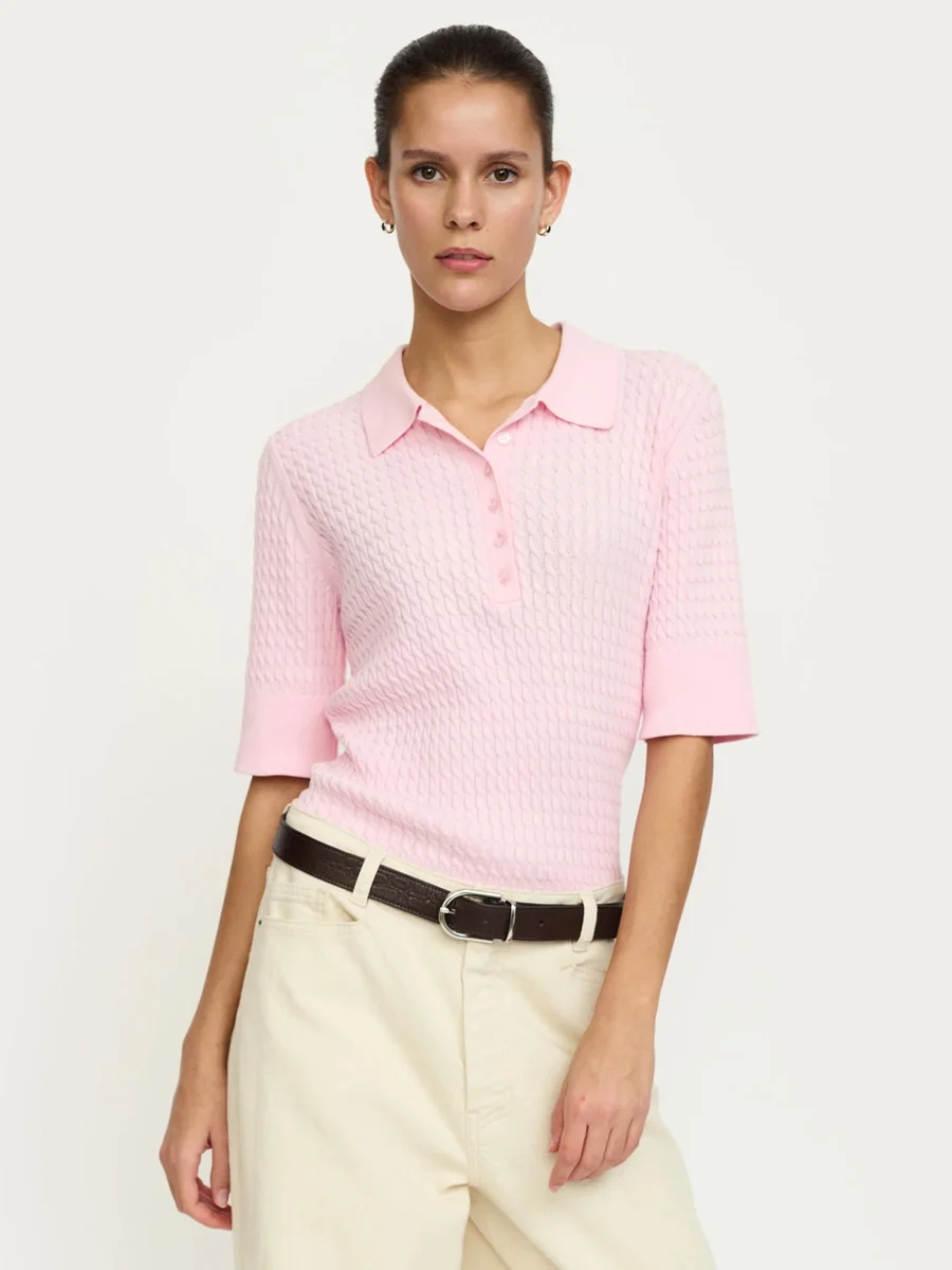 Lichtroze polo knit srbeth